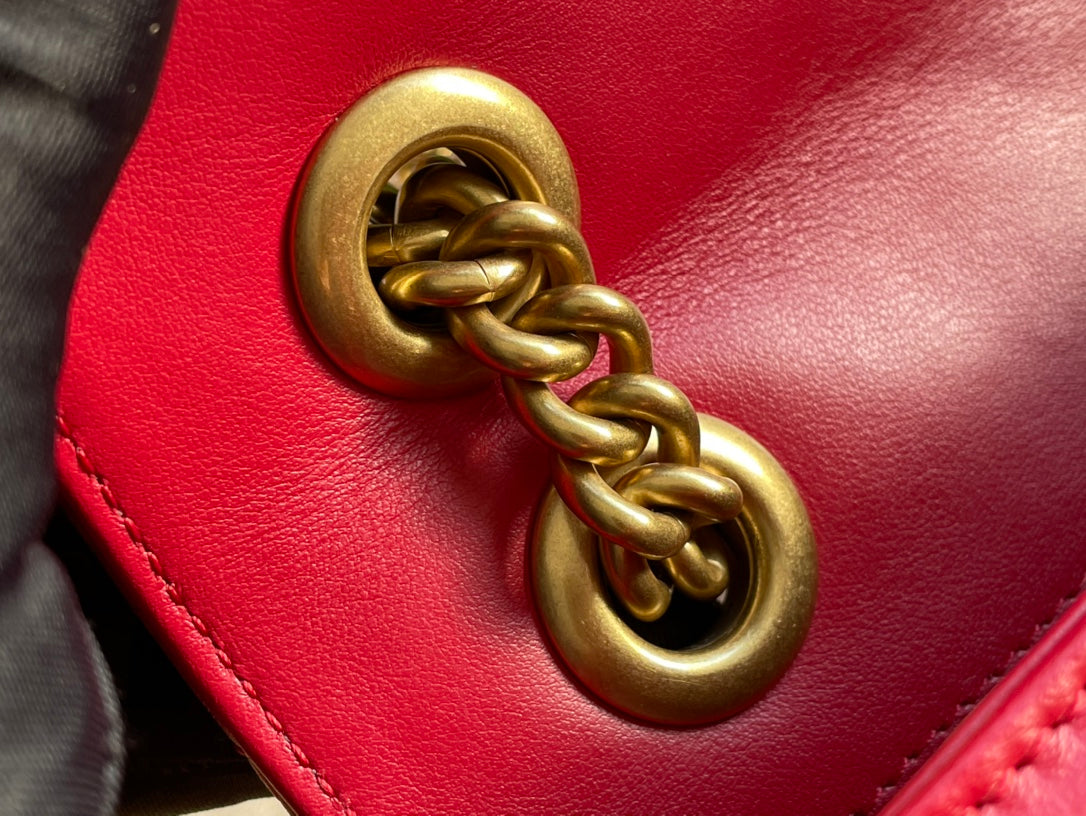 GUCCI MARMONT MATELASSÉ SMALL 22 BAG RED PINK CALFSKIN