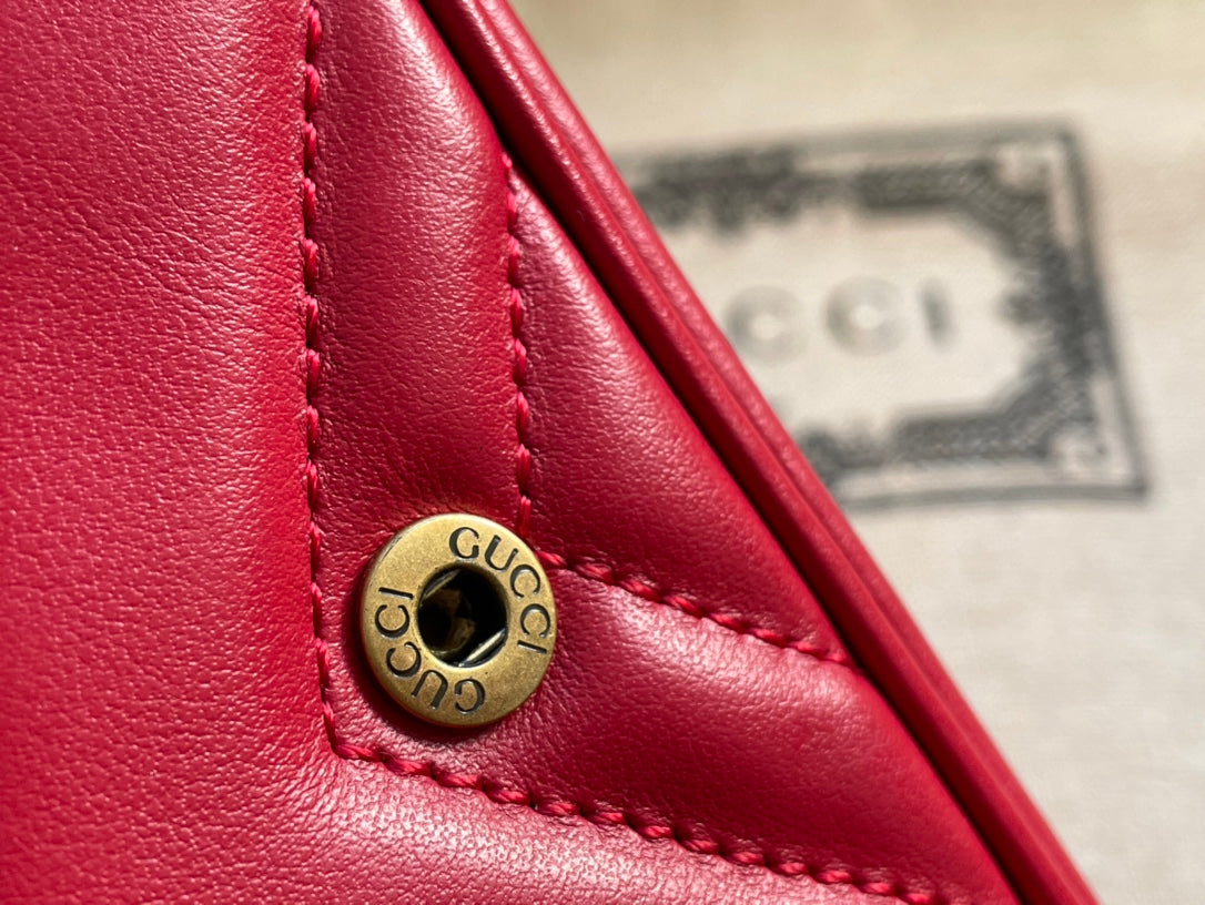 GUCCI MARMONT MINI 16 BAG IN RED PINK CALFSKIN