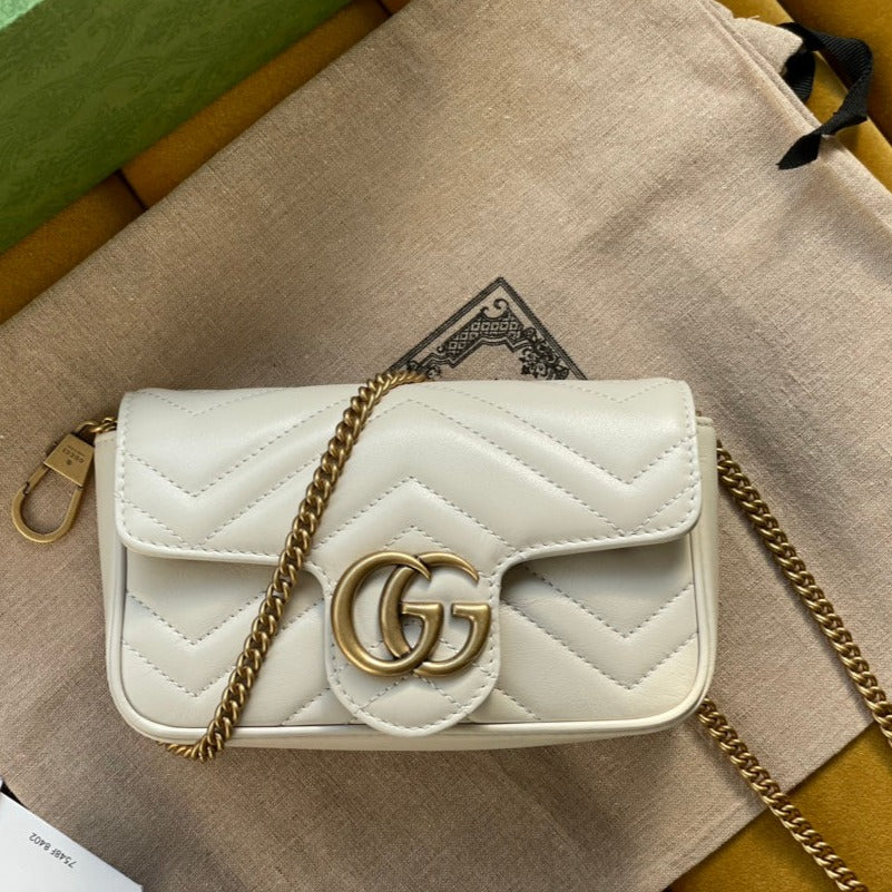 GUCCI MARMONT MINI 16 BAG IN WHITE CALFSKIN