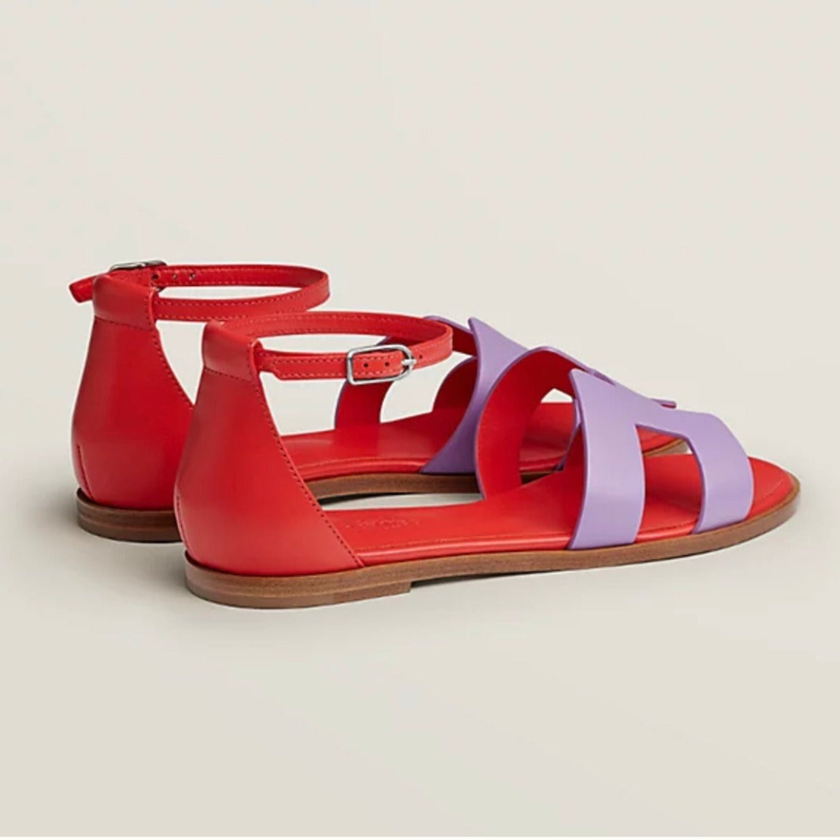 HERMES SANTORINI SANDAL CRIMSON MIX LAVENDER CALFSKIN