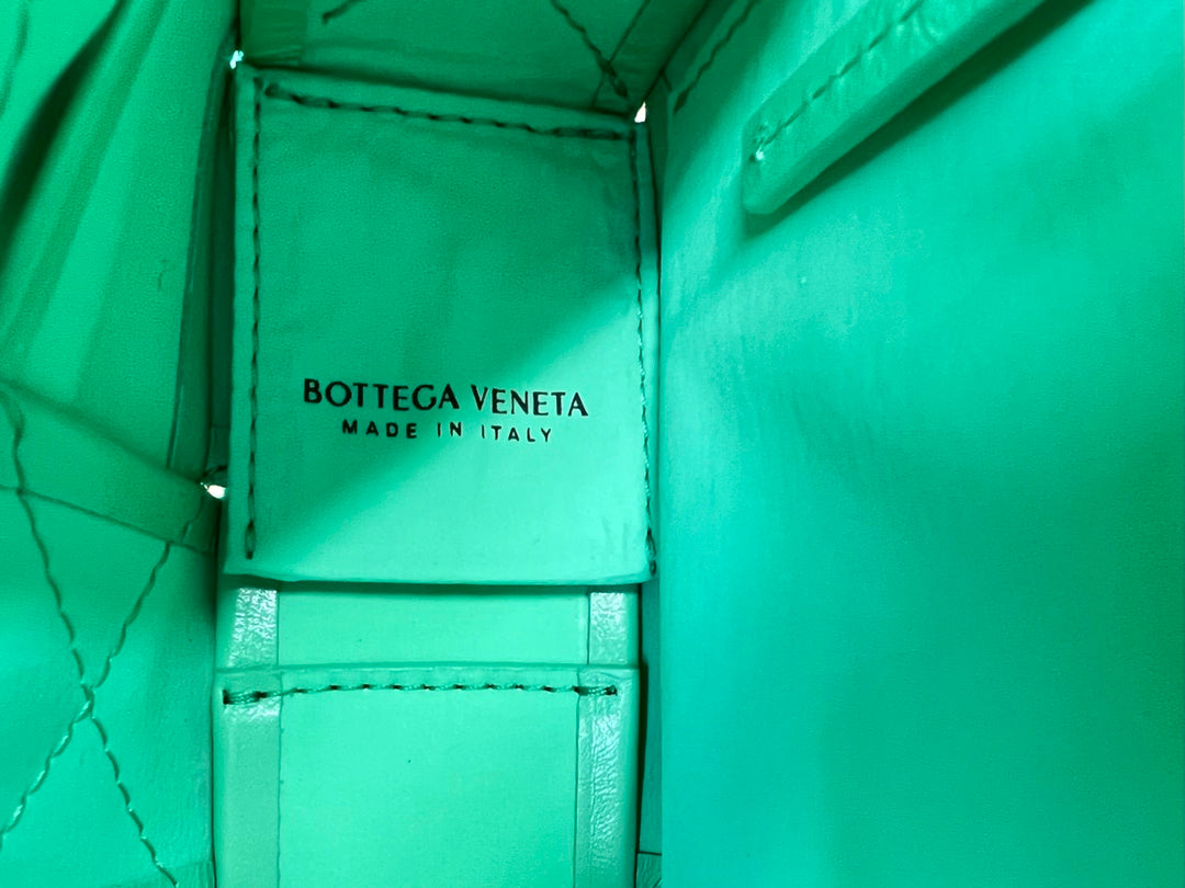 BOTTEGA VENETA SMALL CASSETTE 23 IN LIGHT GREEN CALFSKIN