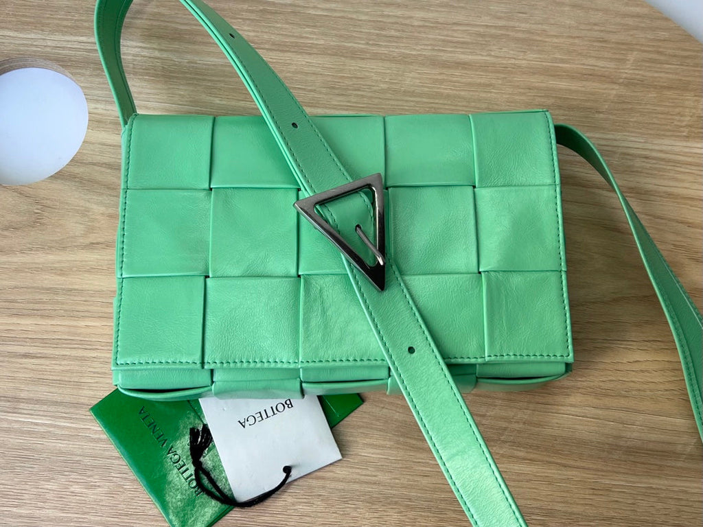 BOTTEGA VENETA SMALL CASSETTE 23 IN LIGHT GREEN CALFSKIN