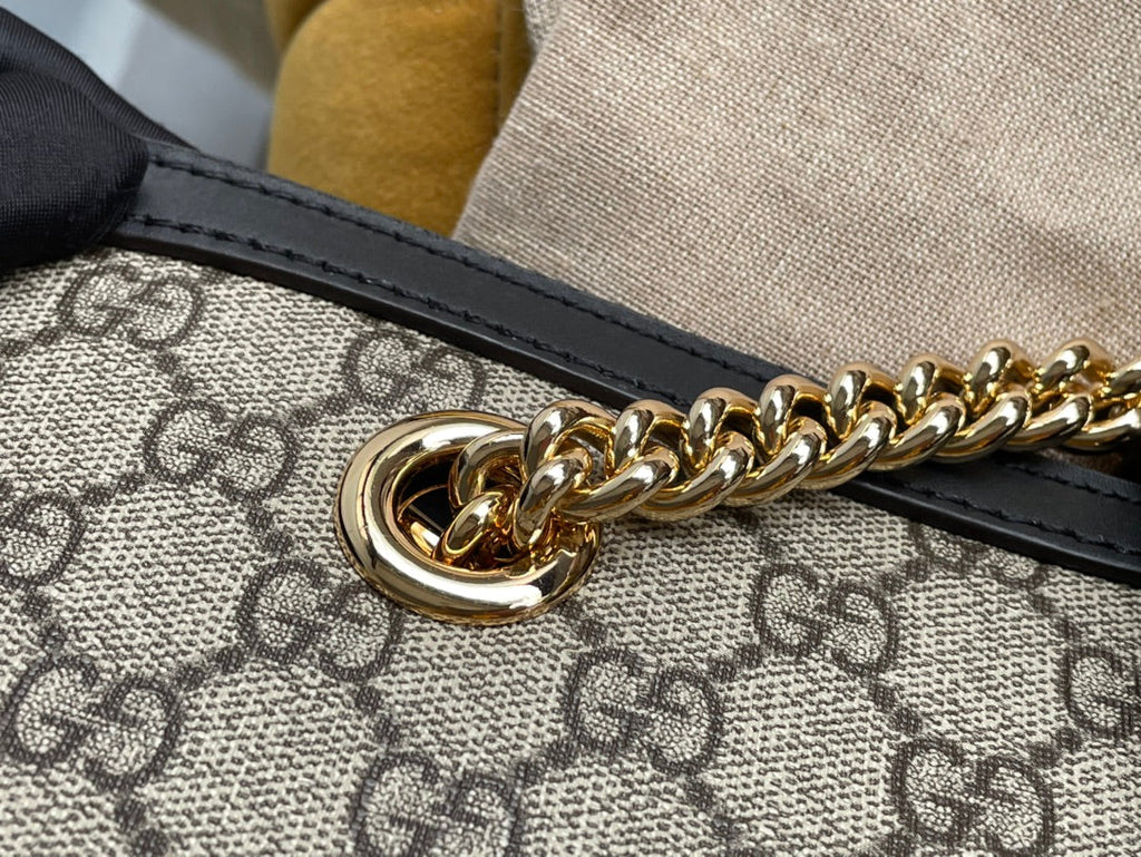 GUCCI PADLOCK LARGE 35 SHOULDER BAG BEIGE CANVAS AND BLACK CALFSKIN