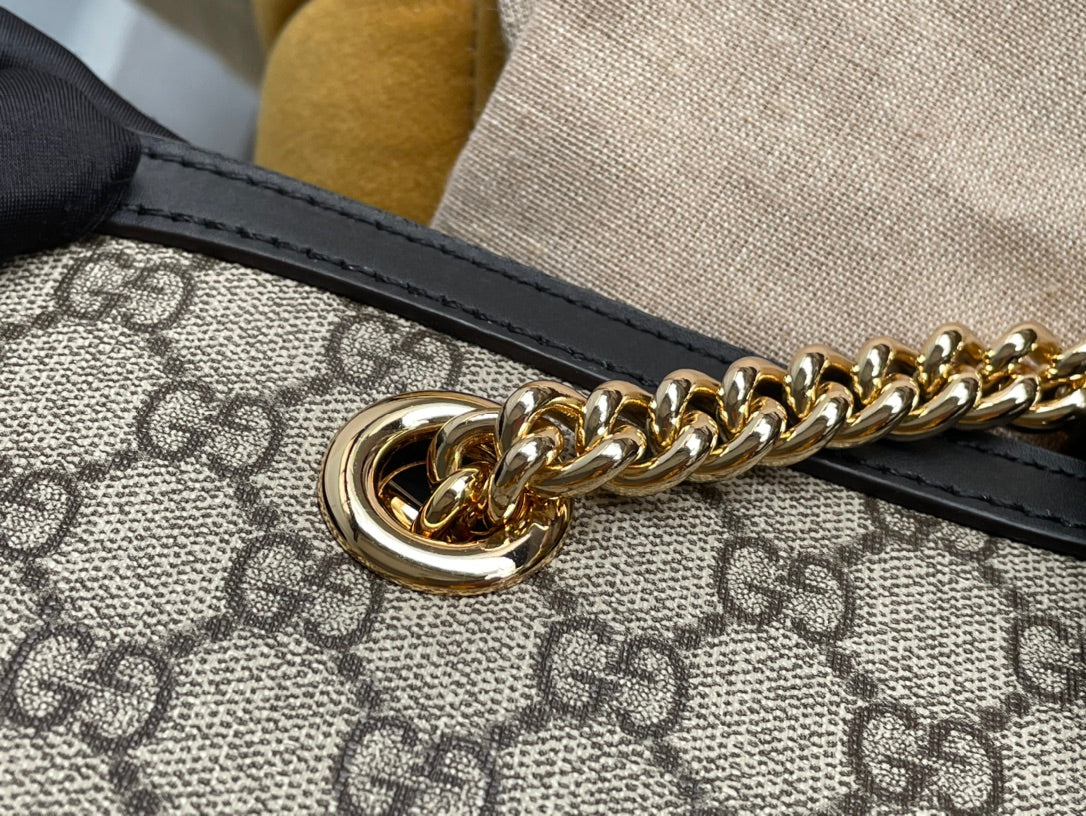 GUCCI PADLOCK LARGE 35 SHOULDER BAG BEIGE CANVAS AND BLACK CALFSKIN