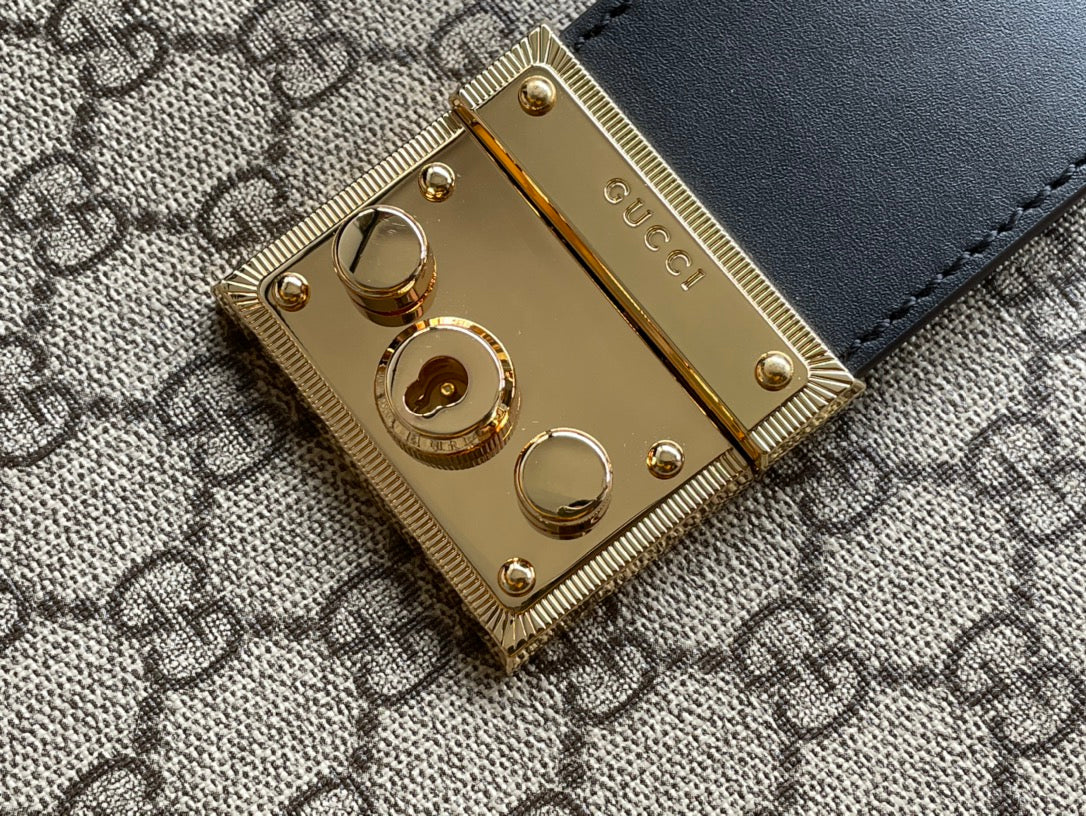 GUCCI PADLOCK LARGE 35 SHOULDER BAG BEIGE CANVAS AND BLACK CALFSKIN
