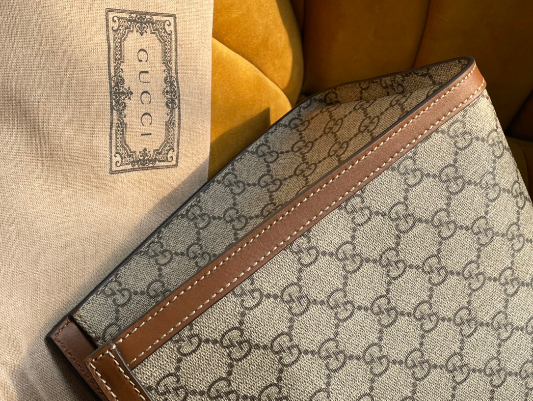 GUCCI PADLOCK LARGE 35 SHOULDER BAG BEIGE CANVAS AND BROWN CALFSKIN