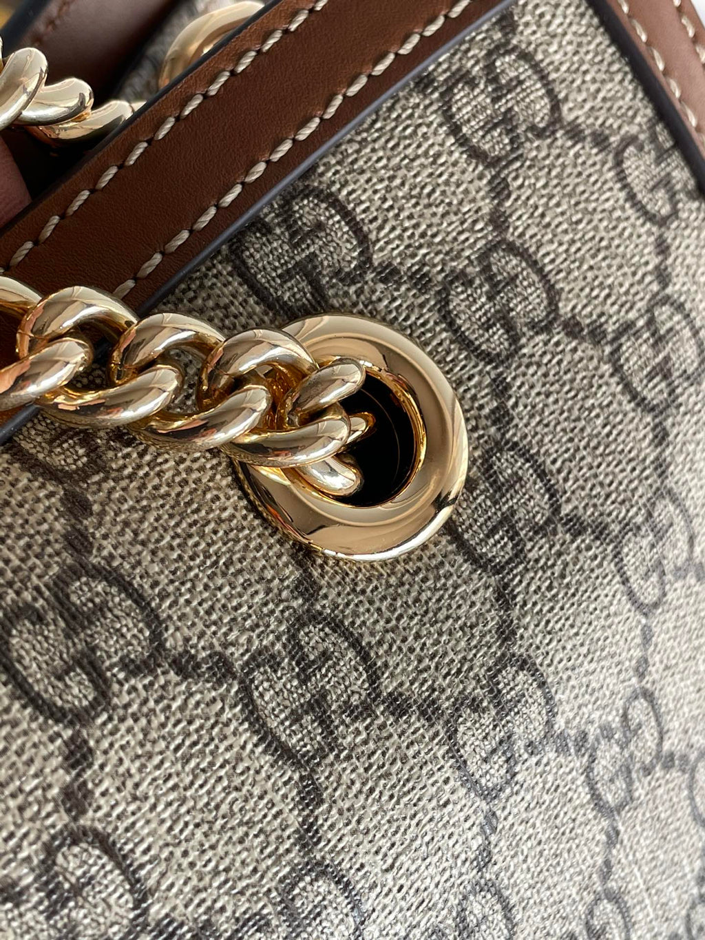 GUCCI PADLOCK LARGE 35 SHOULDER BAG BEIGE CANVAS AND BROWN CALFSKIN