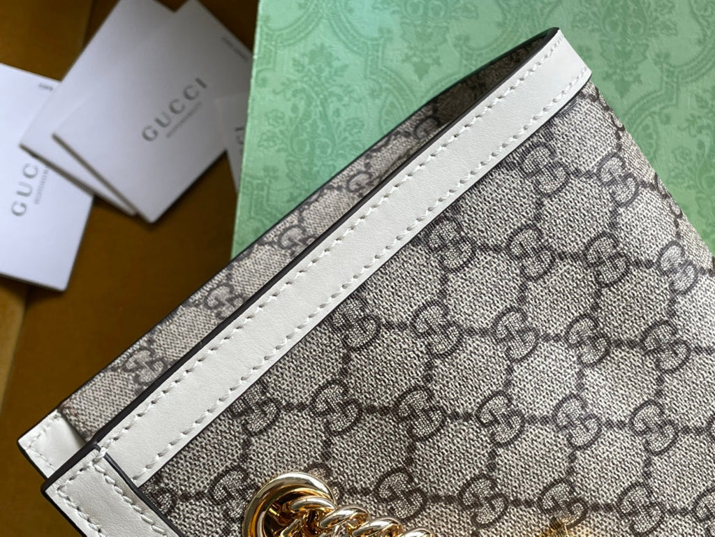 GUCCI PADLOCK MEDIUM 26 SHOULDER BAG BEIGE CANVAS AND WHITE CALFSKIN