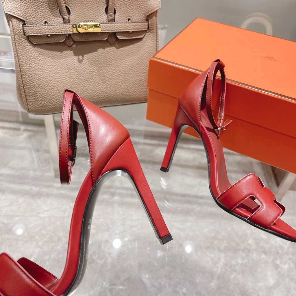 HERMES PREMIERE 115 SANDAL IN CHERRY RED CALFSKIN