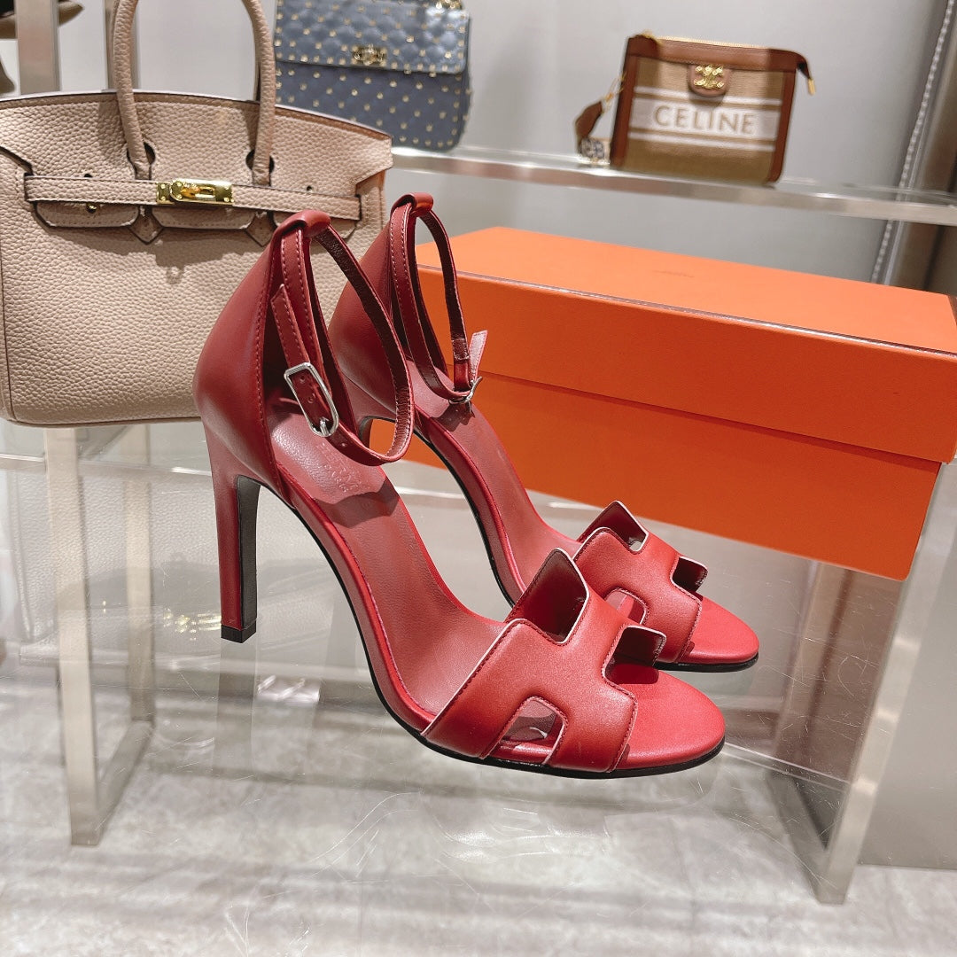HERMES PREMIERE 115 SANDAL IN CHERRY RED CALFSKIN