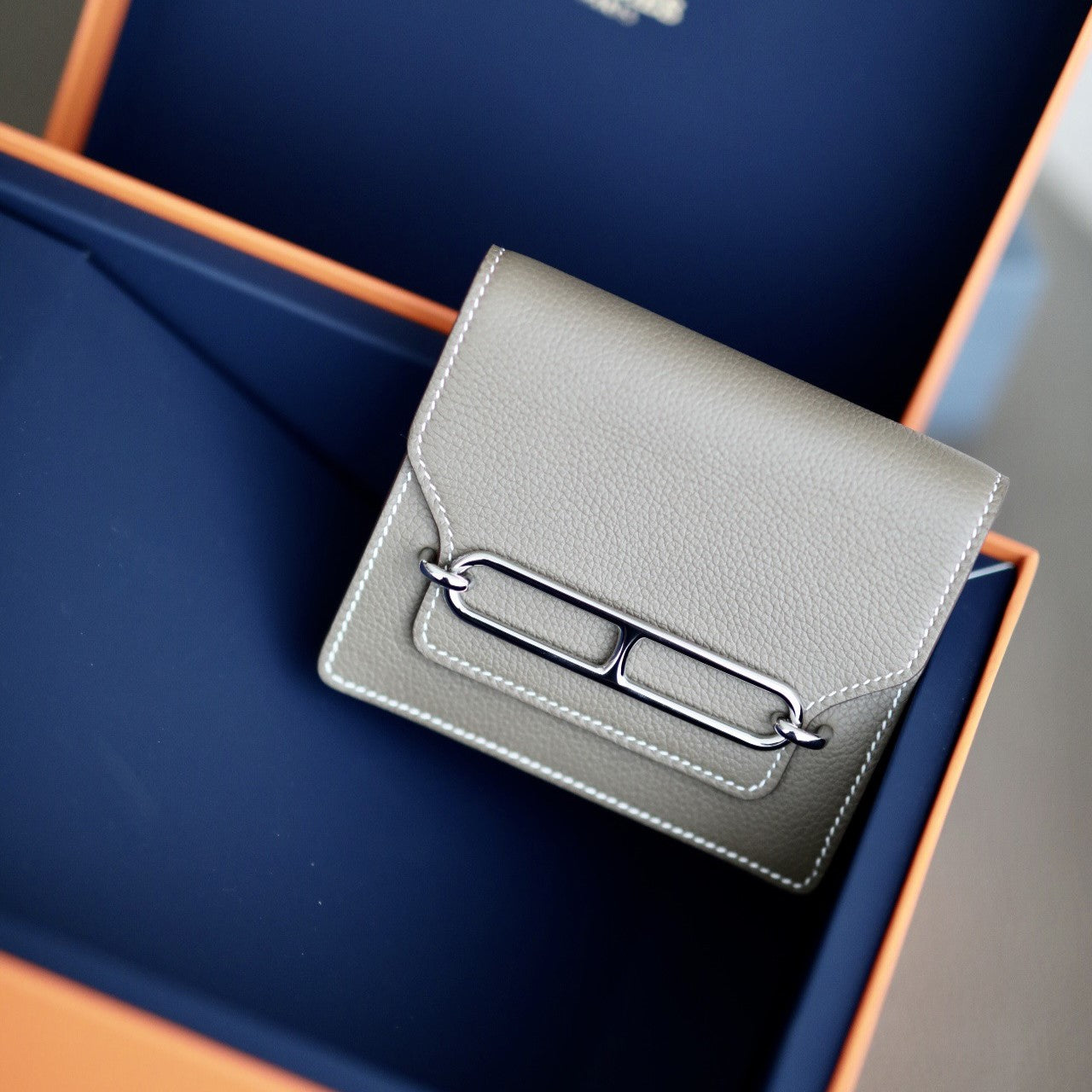 HERMES RoulisSlim Wallet 12.7 Grey Calfskin Shw