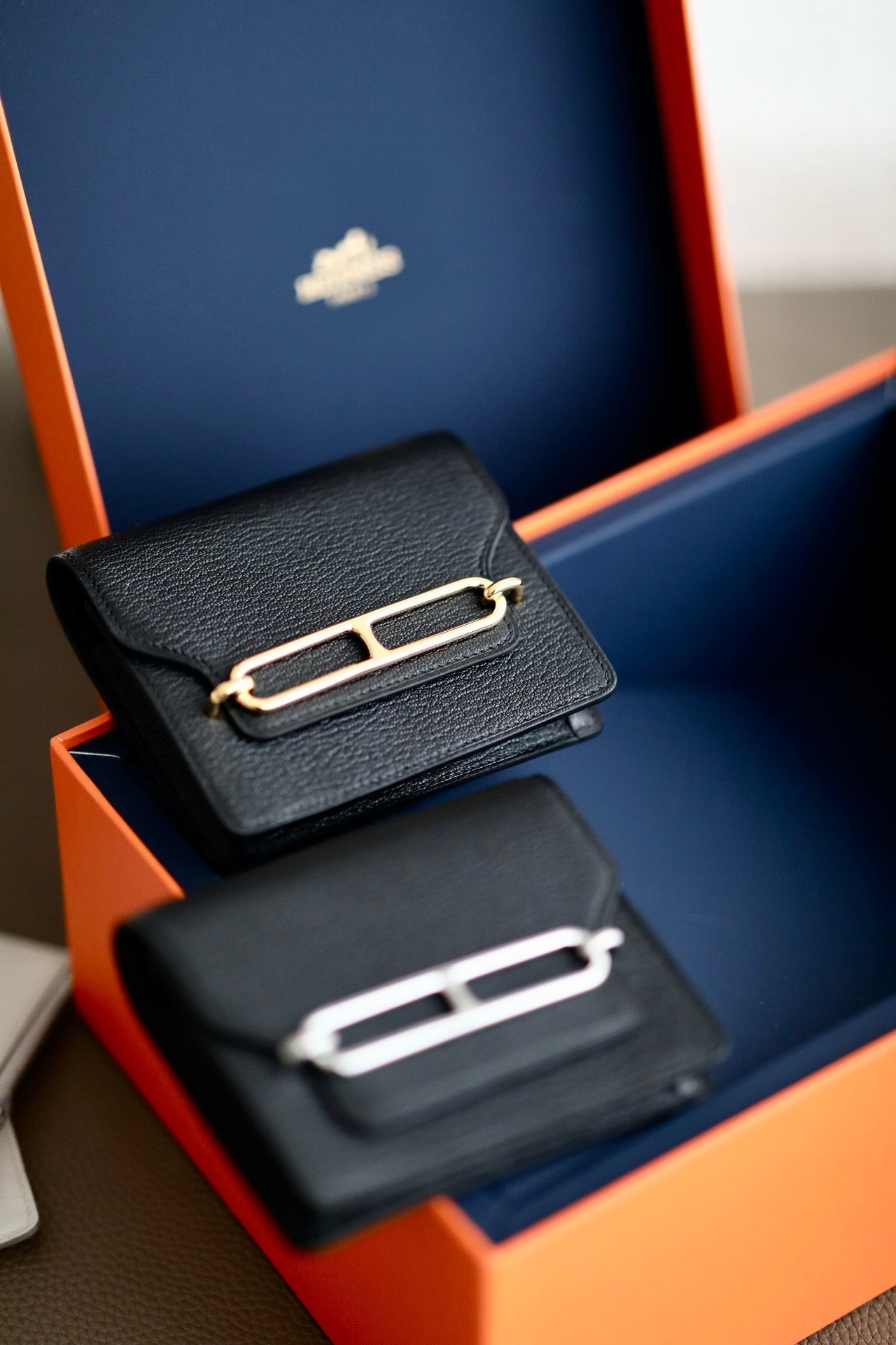 HERMES RoulisSlim Wallet 12.7 Black Calfskin