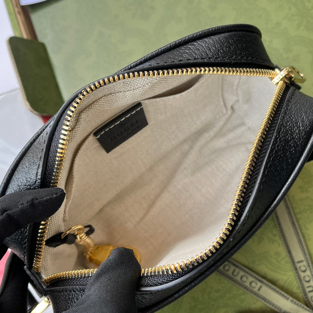 GUCCI DENIM SHOULDER BAG 17 BLACK WITH LEATHER TRIM