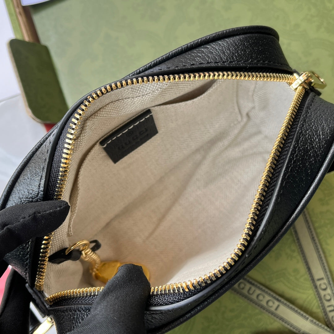 GUCCI DENIM SHOULDER BAG 17 BLACK WITH LEATHER TRIM