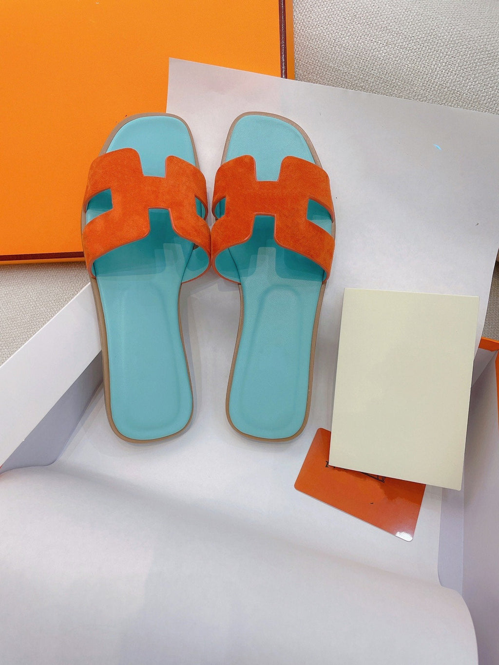 HERMES 0ran Sandal Tifany/Orange Suede