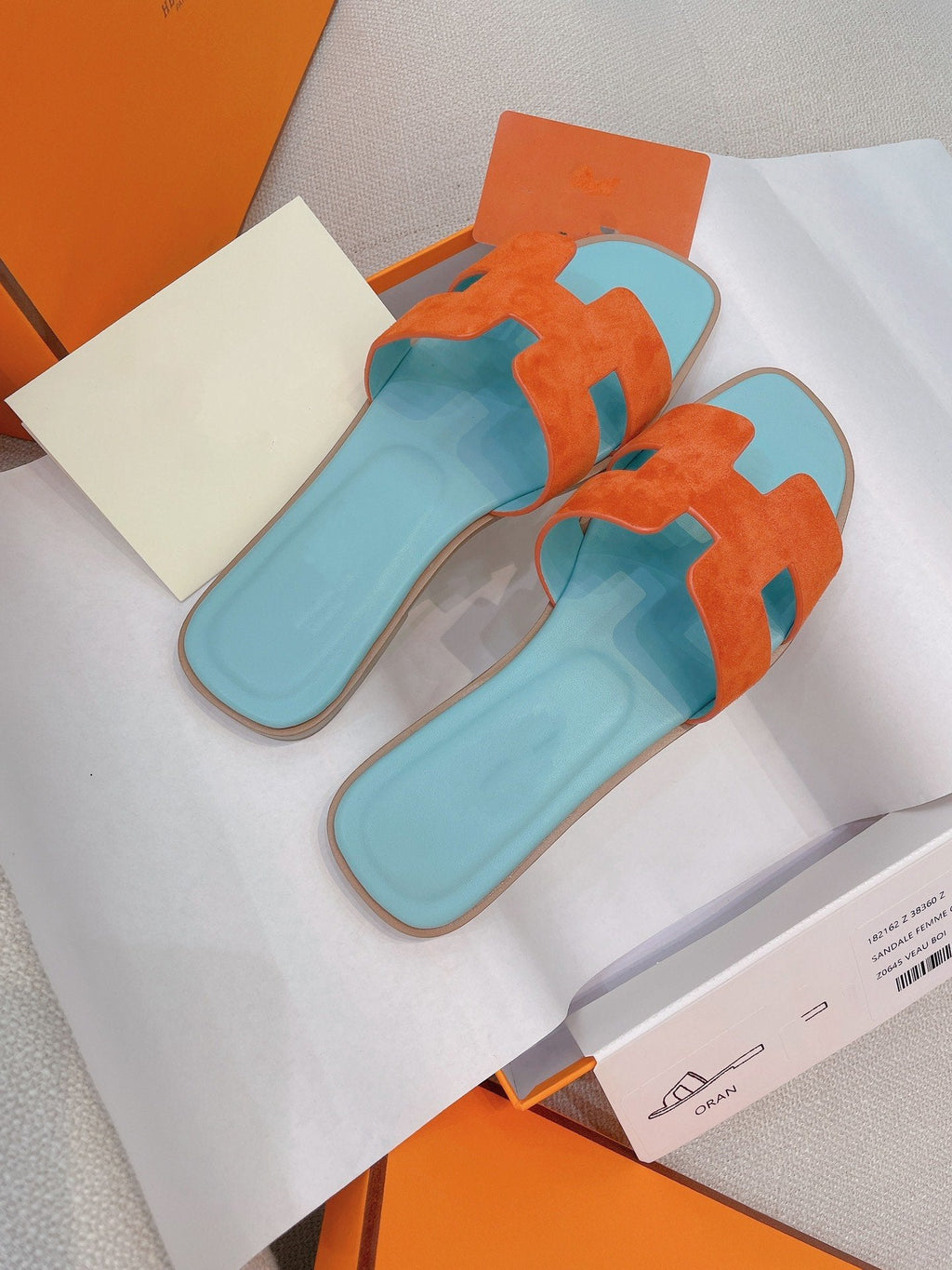 HERMES 0ran Sandal Tifany/Orange Suede