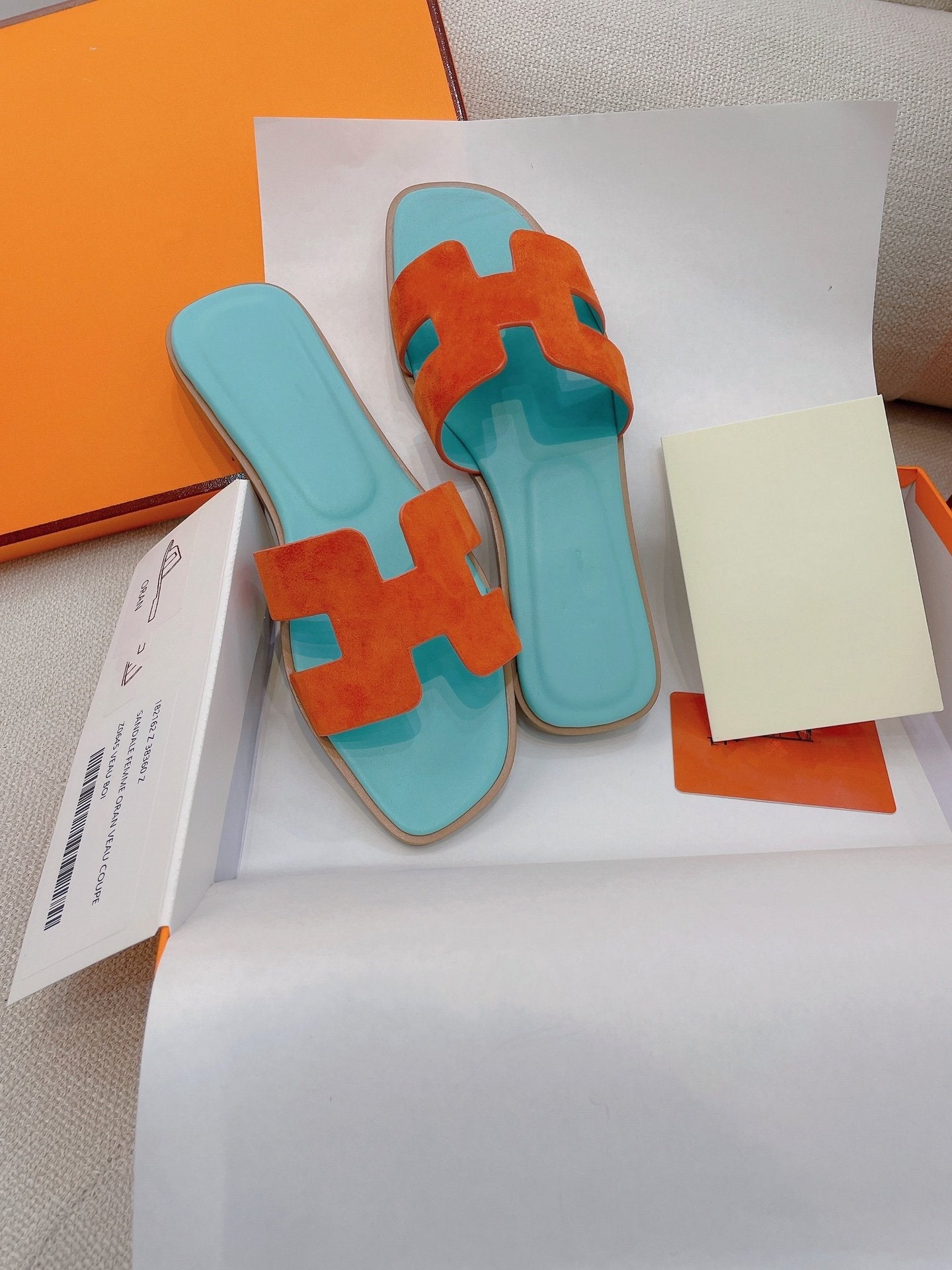 HERMES 0ran Sandal Tifany/Orange Suede