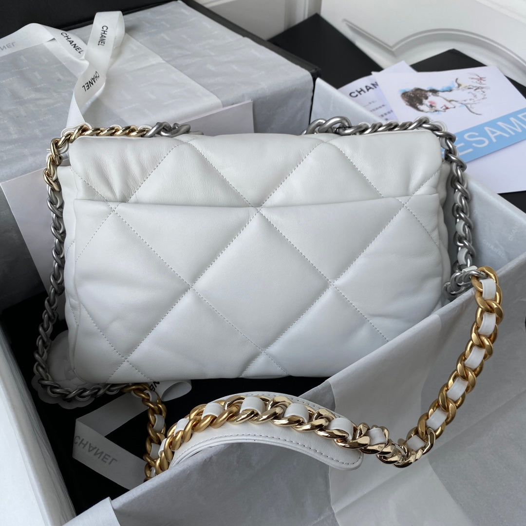 CHANEL LARGE 30 FLAP BAG IN WHITE LAMBSKIN