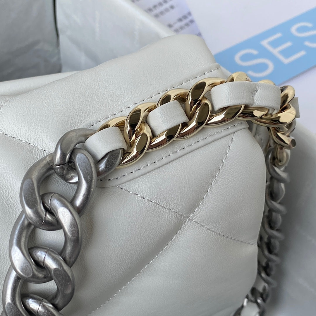 CHANEL LARGE 30 FLAP BAG IN WHITE LAMBSKIN