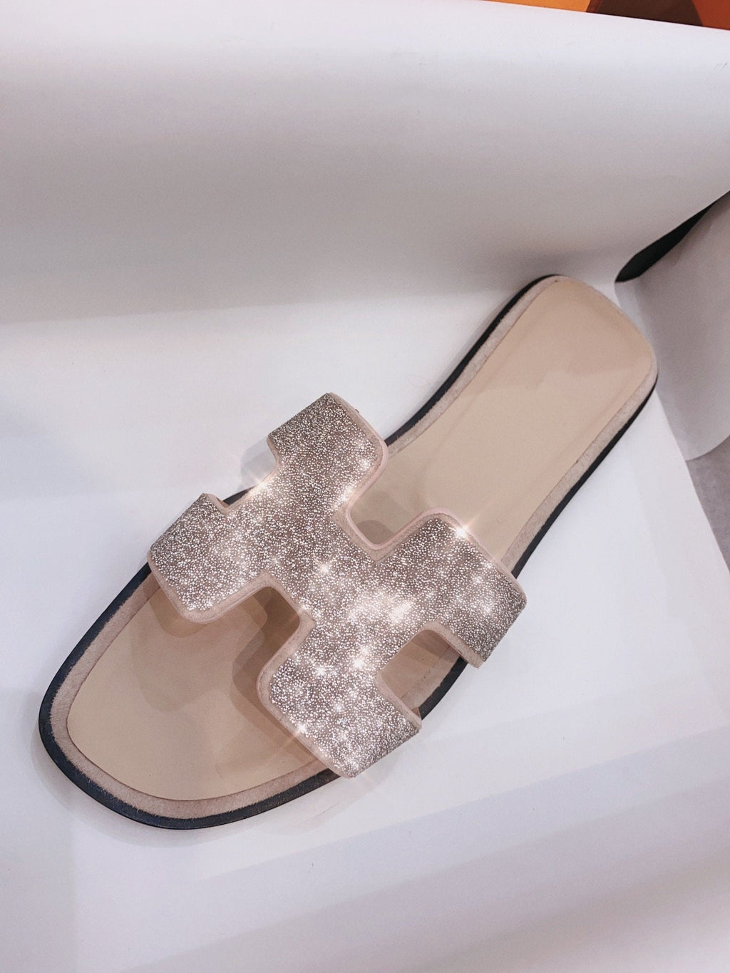 HERMES 0ran Sandal Caviar Light Brown Leather