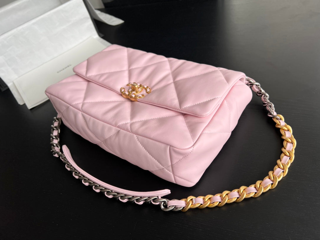CHANEL 19 FLAP BAG 30 PINK GOATSKIN