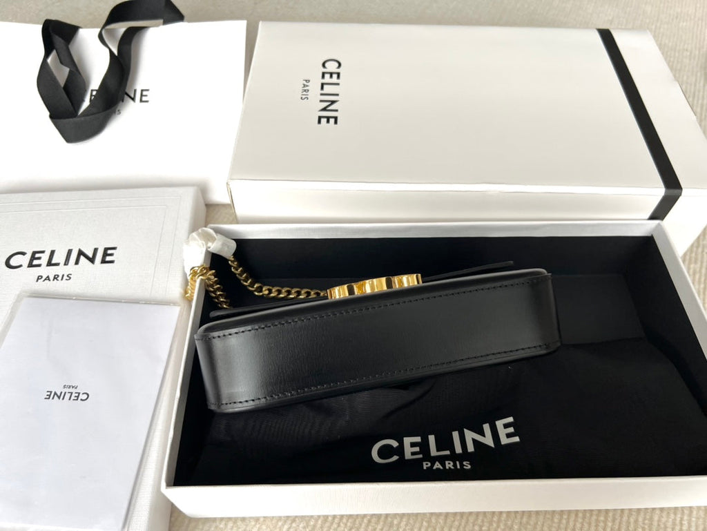 CELINE TRIPHOME 20 BLACK COWHIDE LEATHER CHAIN STRAP BAG
