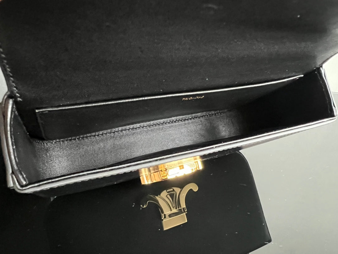 CELINE TRIPHOME 20 BLACK COWHIDE LEATHER CHAIN STRAP BAG