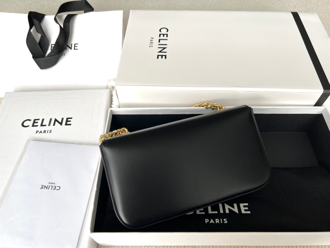 CELINE TRIPHOME 20 BLACK COWHIDE LEATHER CHAIN STRAP BAG