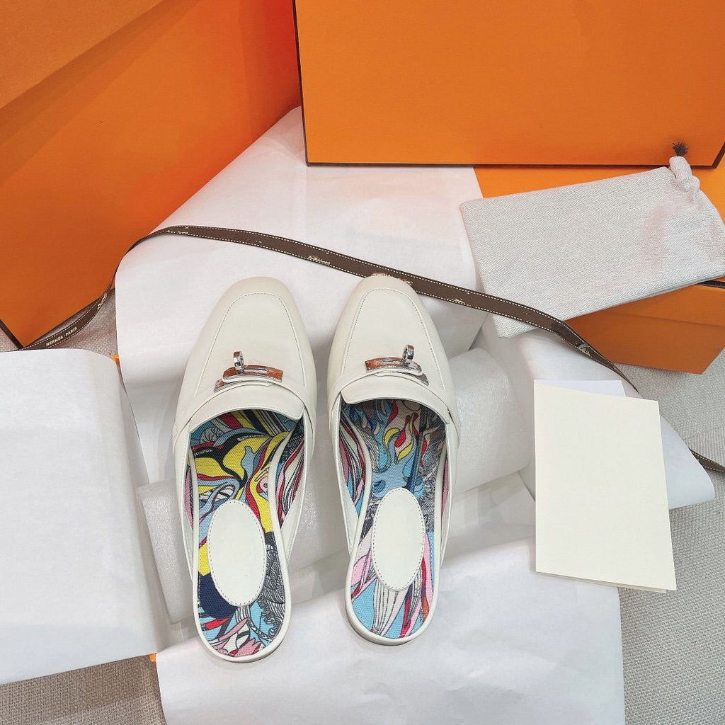 HERMES 0Z Mule White Calfskin