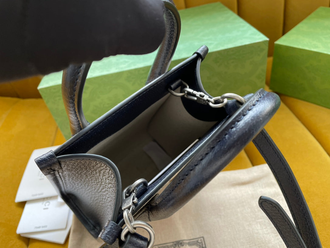 GUCCI MINI TOTE  20 BAG IN BEIGE CANVAS AND BLACK CALFSKIN