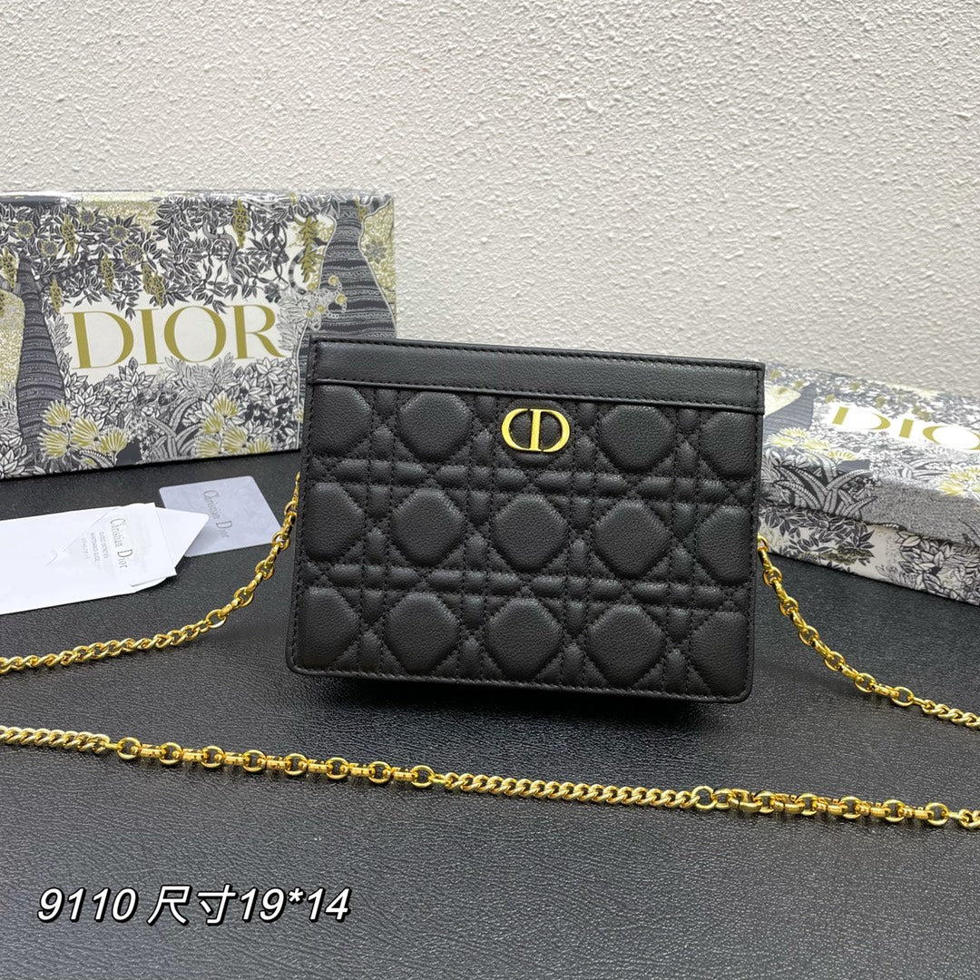 DIOR CARO POUCH 19 BAG IN BLACK CALFSKIN