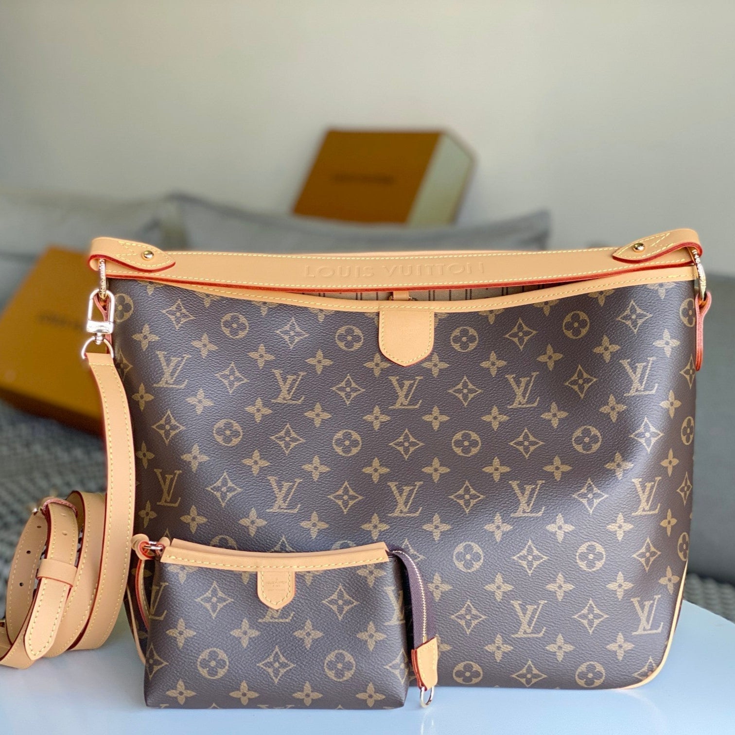 LOUIS VUITTON LV 25S GRACEFUL 46 IN BROWN MONOGRAM CANVAS LEATHER TRIM GOLD HARDWARE