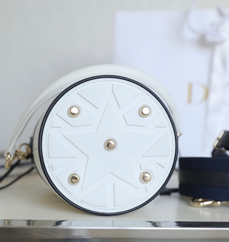 DIOR VIBE 18 BUCKET BAG IN WHITE CALFSKIN