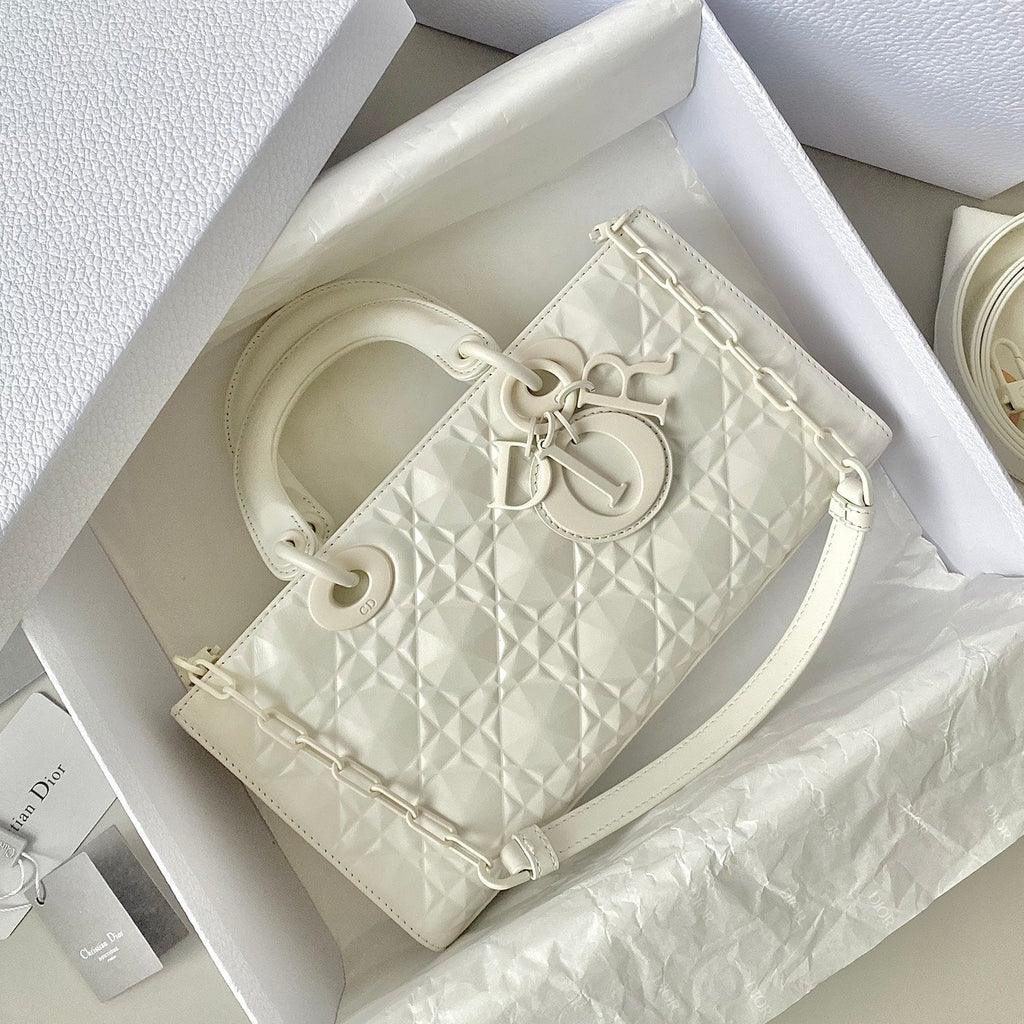 DIOR MEDIUM D-JOY BAG 26 IN WHITE CALFSKIN