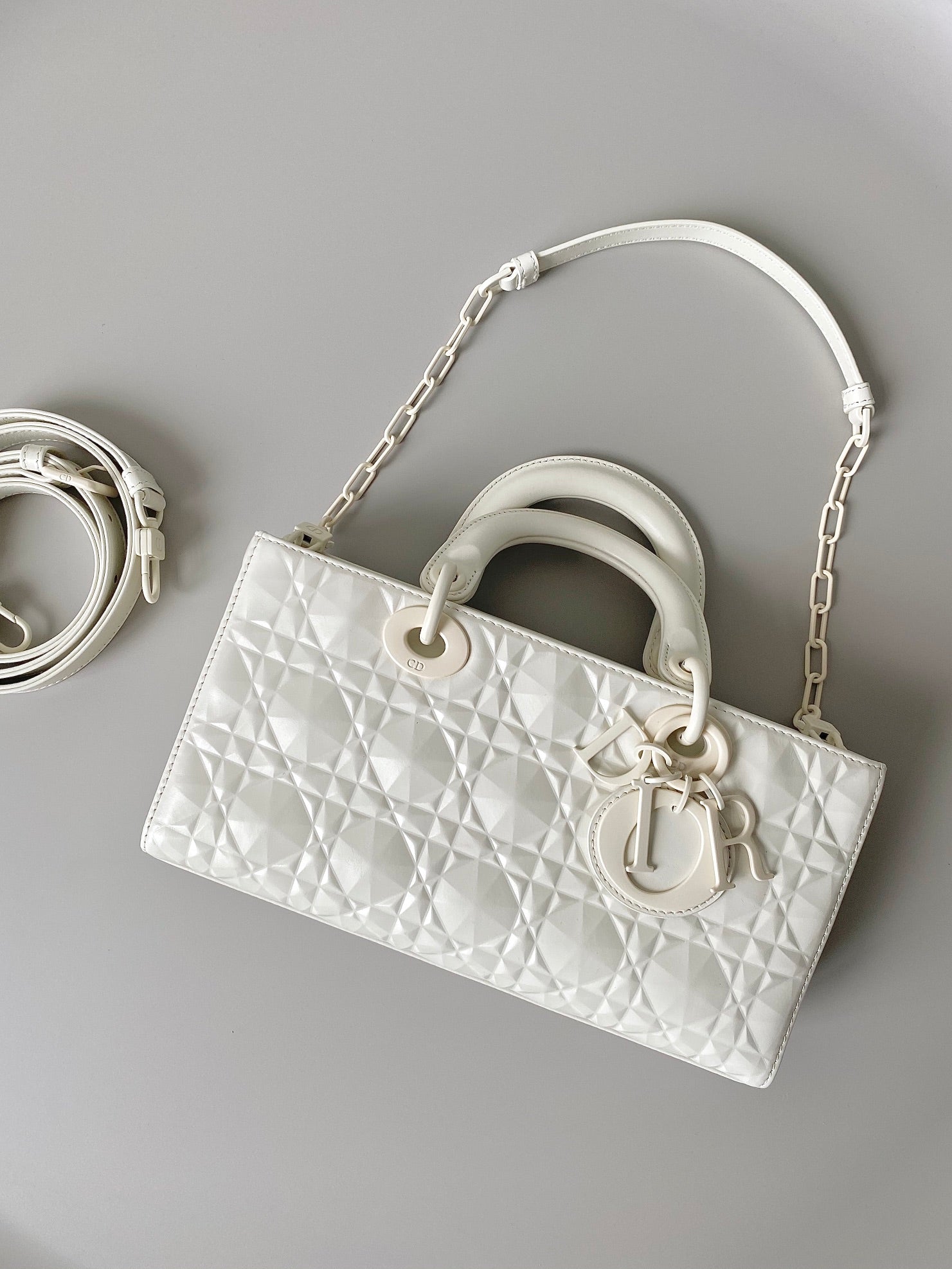DIOR MEDIUM D-JOY BAG 26 IN WHITE CALFSKIN
