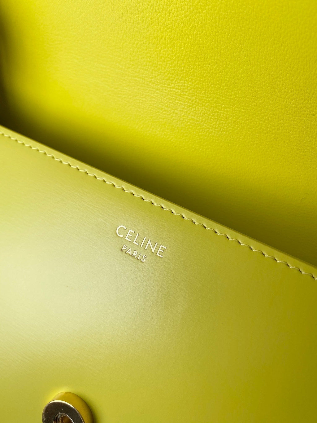 CELINE 20 CHAIN EMBOSSED ARMPIT BAG CHARTREUSE YELLOW CALFSKIN