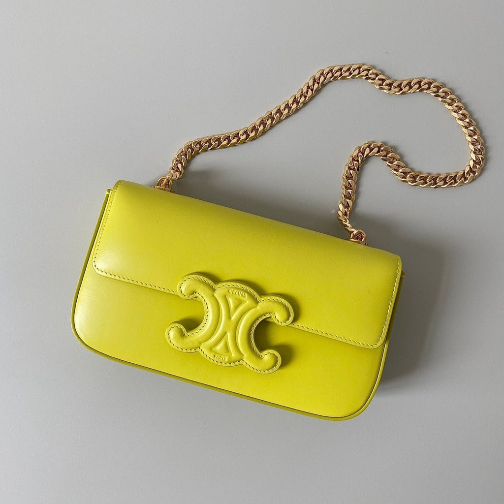 CELINE 20 CHAIN EMBOSSED ARMPIT BAG CHARTREUSE YELLOW CALFSKIN