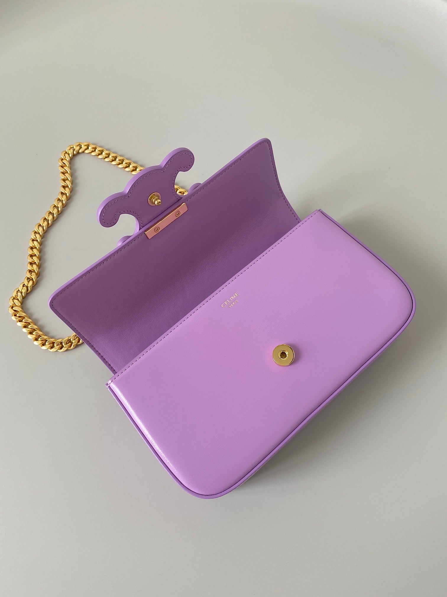 CELINE 20 CHAIN EMBOSSED ARMPIT BAG PURPLE CALFSKIN