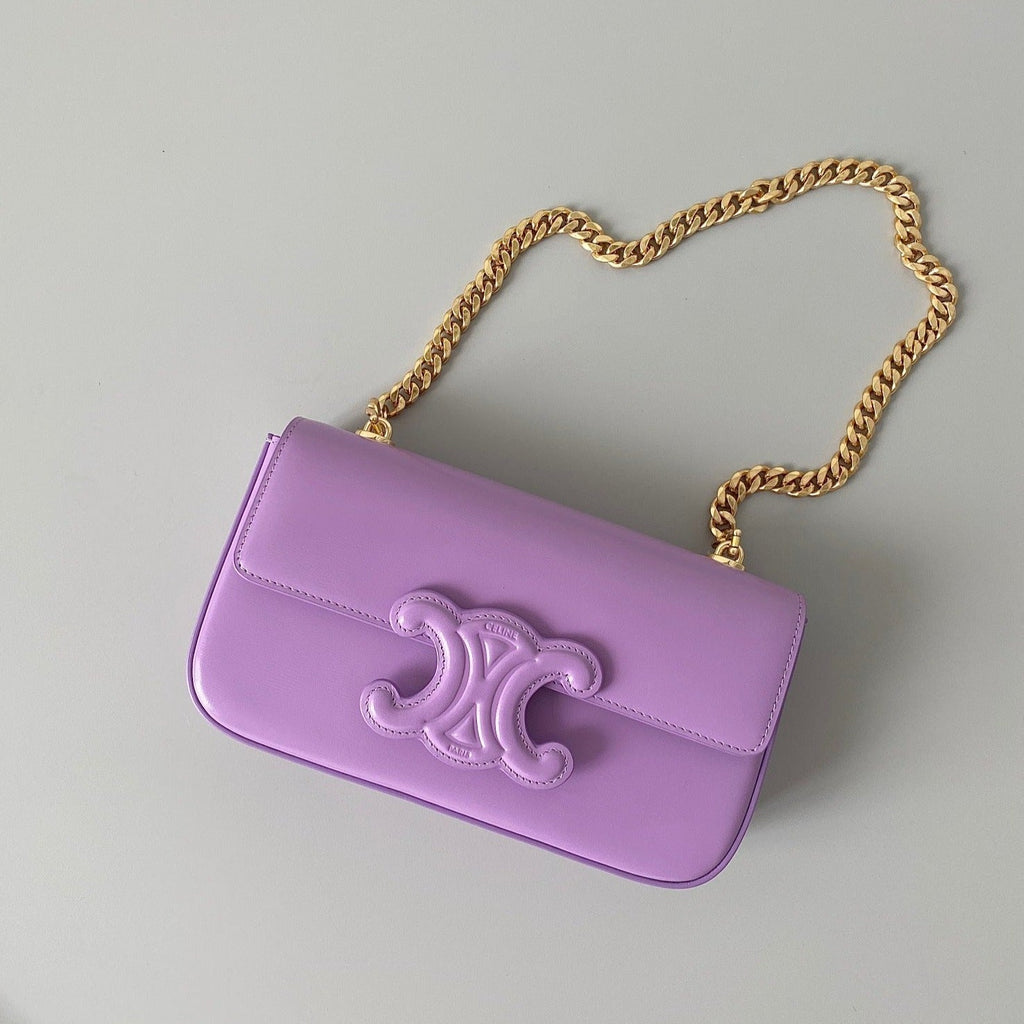 CELINE 20 CHAIN EMBOSSED ARMPIT BAG PURPLE CALFSKIN
