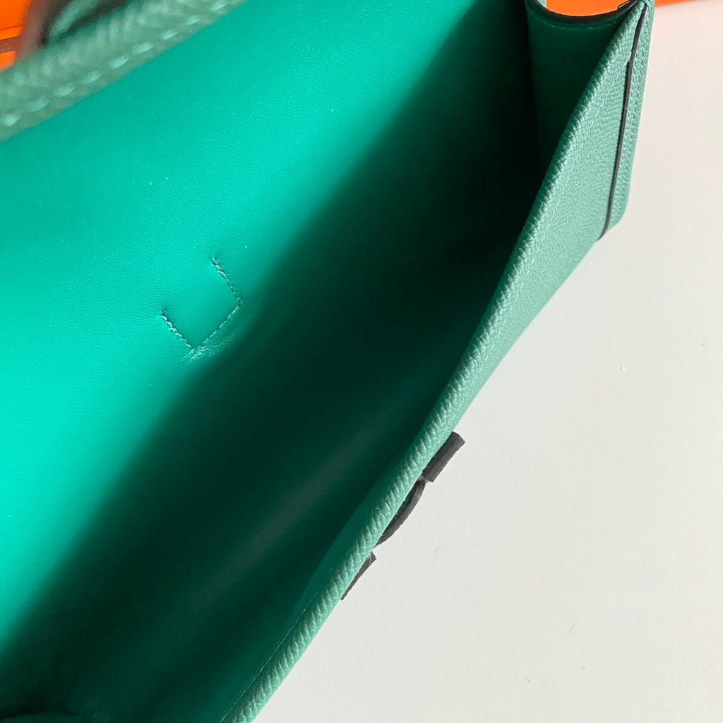 HERMES JIGE ELAN 29 CLUTCH IN FOREST GREEN CALFSKIN