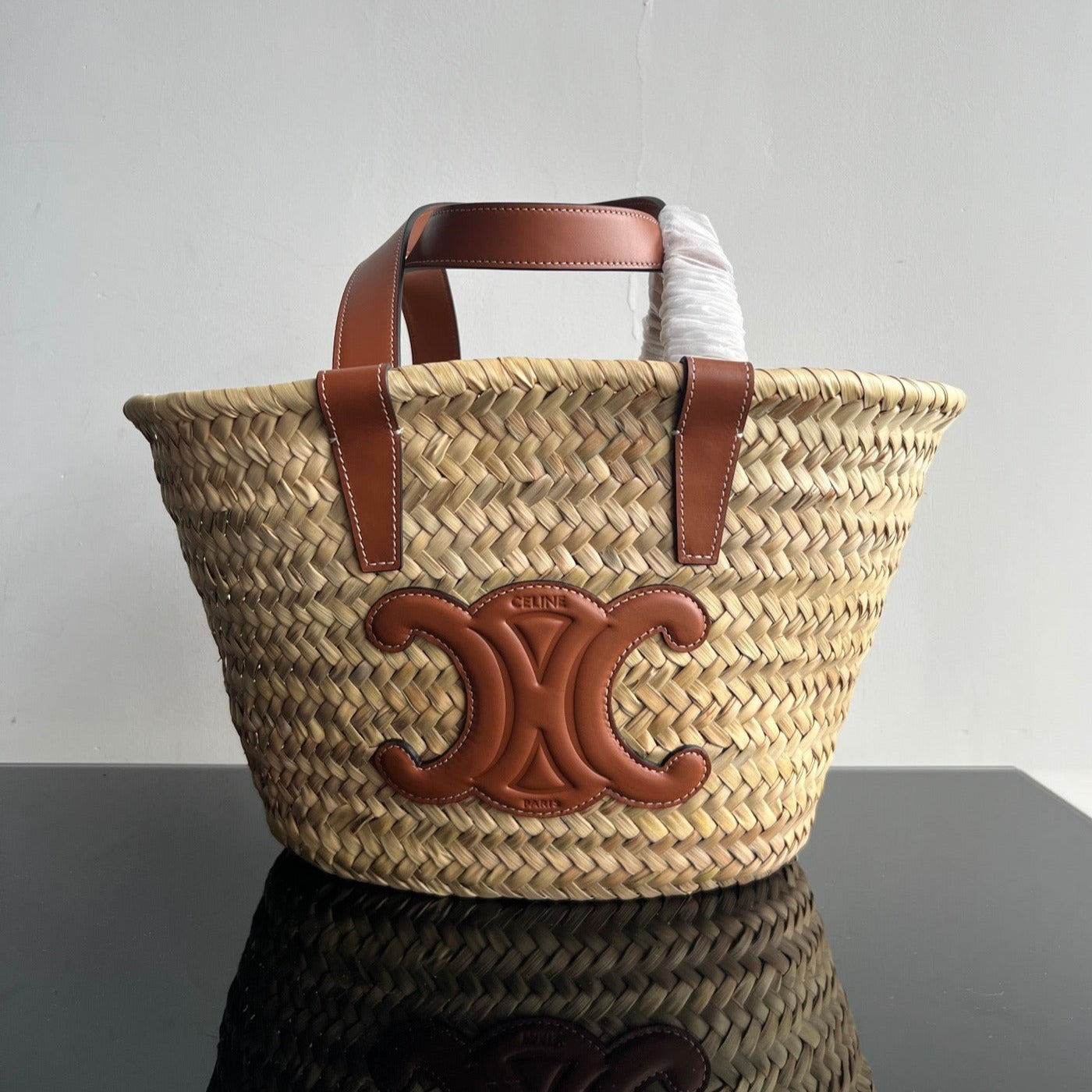 CELINE TRIOMPHE 35 BEIGE MOROCCAN RAFFIA FIBERS BAG
