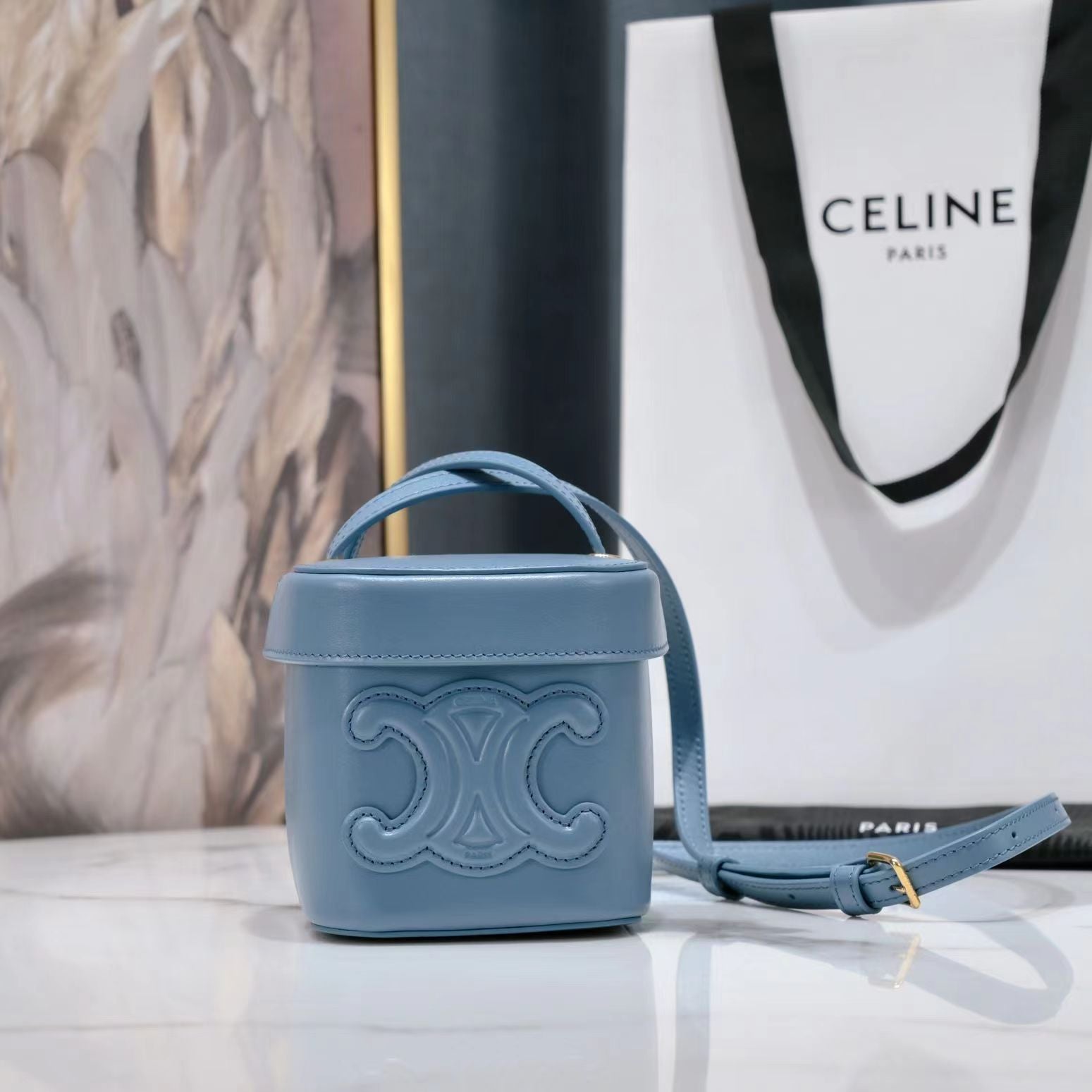 CELINE SQUARE BOX CROSSBODY BAG 11 AZURE BLUE CALFSKIN