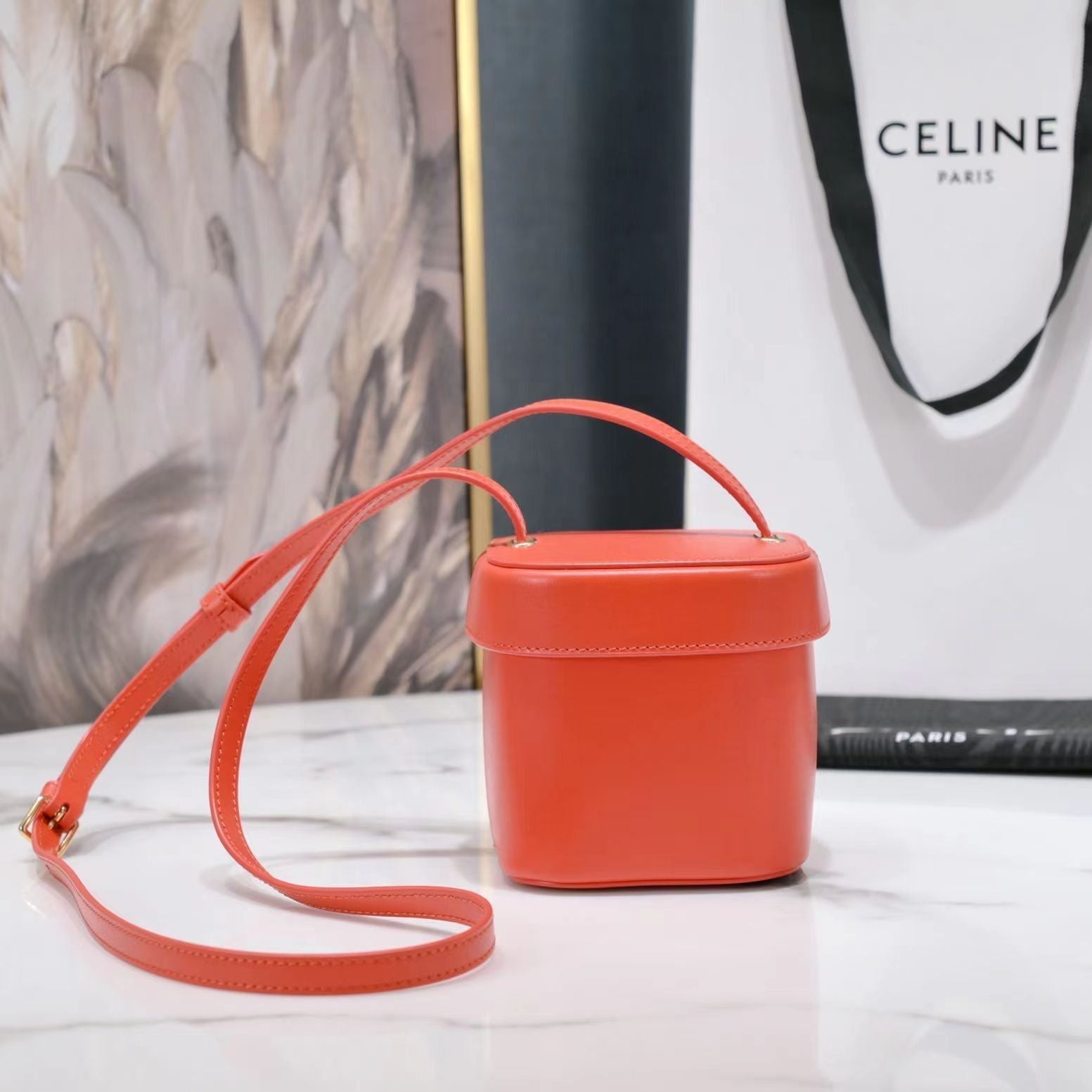 CELINE SQUARE BOX CROSSBODY BAG 11 FIRE ORANGE CALFSKIN