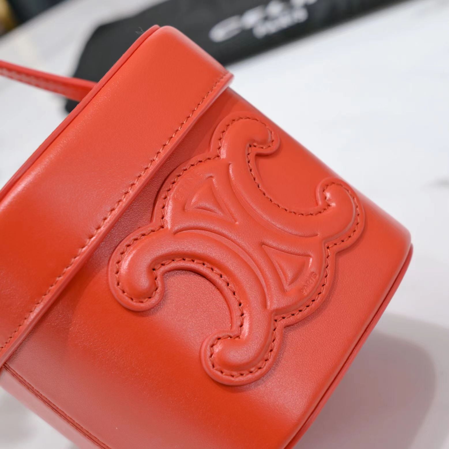 CELINE SQUARE BOX CROSSBODY BAG 11 FIRE ORANGE CALFSKIN