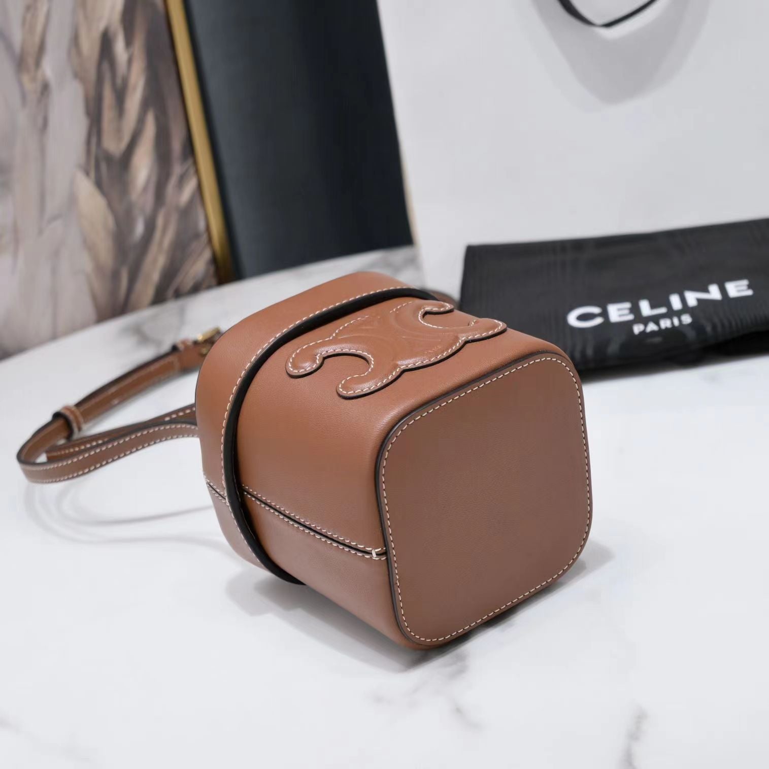 CELINE SQUARE BOX CROSSBODY BAG 11 CINNAMON BROWN CALFSKIN