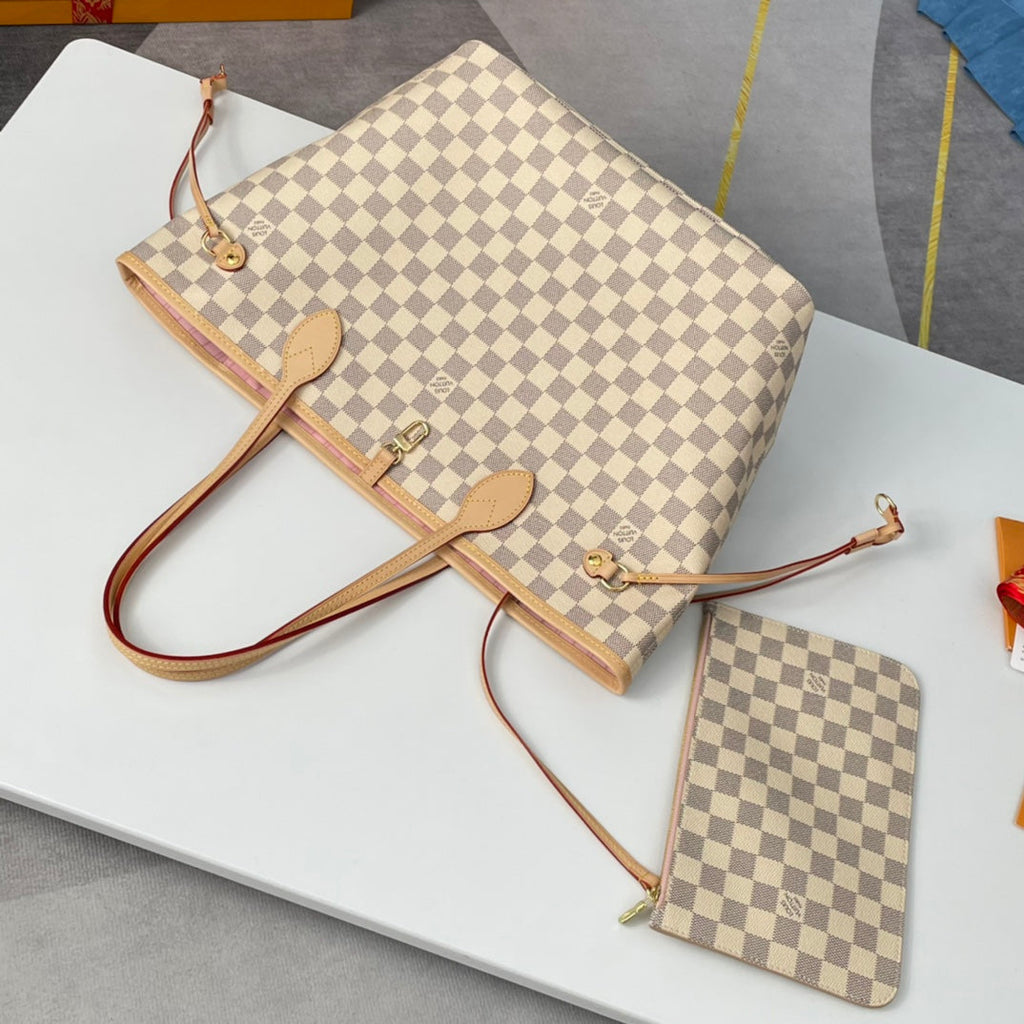 LOUIS VUITTON NEVERFULL MM 32 GREY CREAM DAMIER AZUR