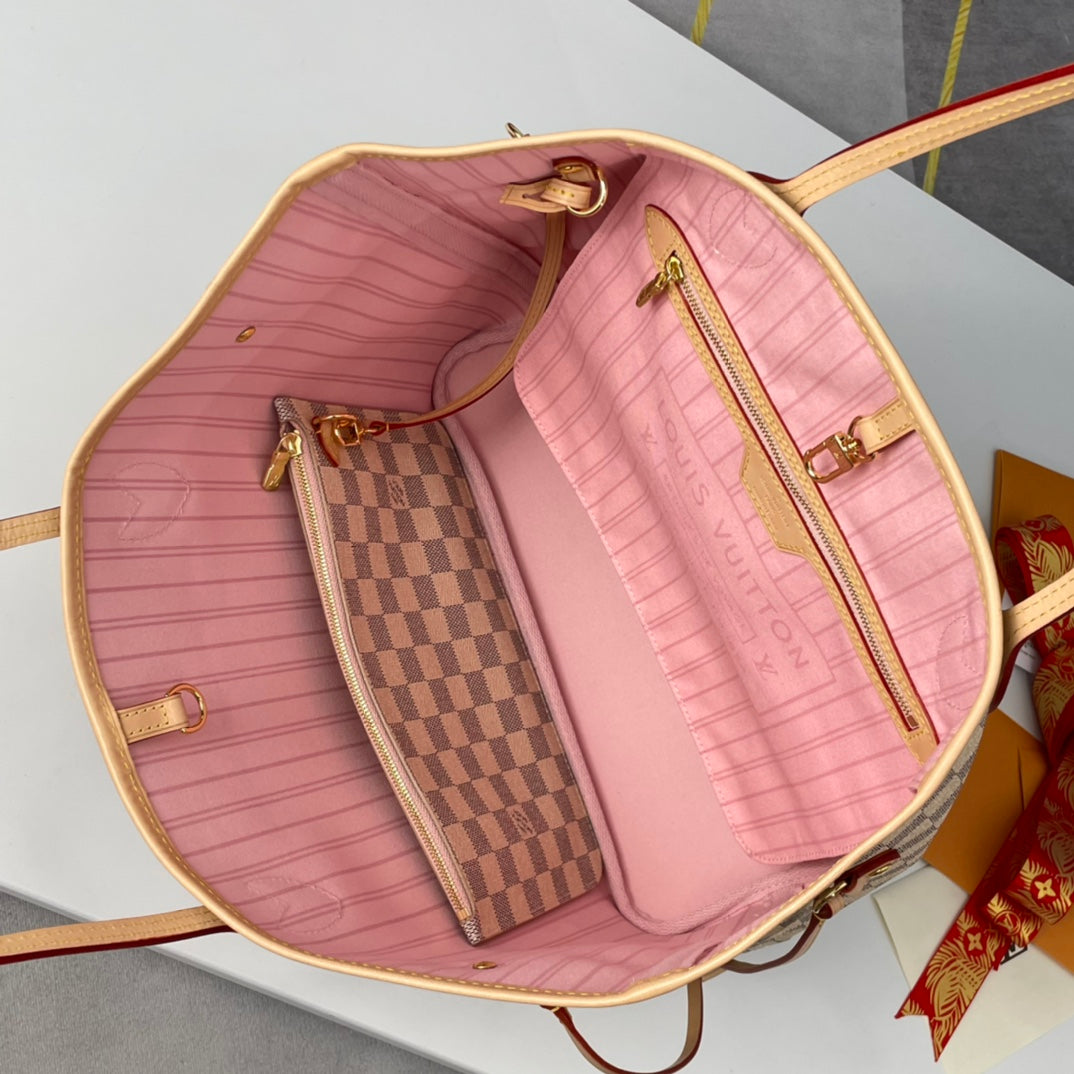 LOUIS VUITTON NEVERFULL MM 32 GREY CREAM DAMIER AZUR