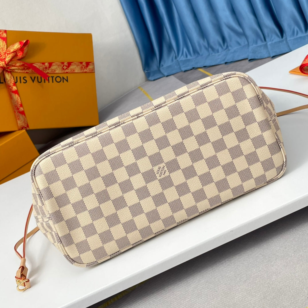 LOUIS VUITTON NEVERFULL MM 32 GREY CREAM DAMIER AZUR