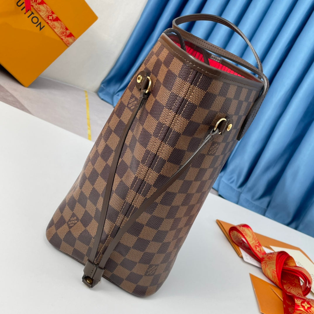 LOUIS VUITTON NEVERFULL MM 32 BROWN RED DAMIER AZUR