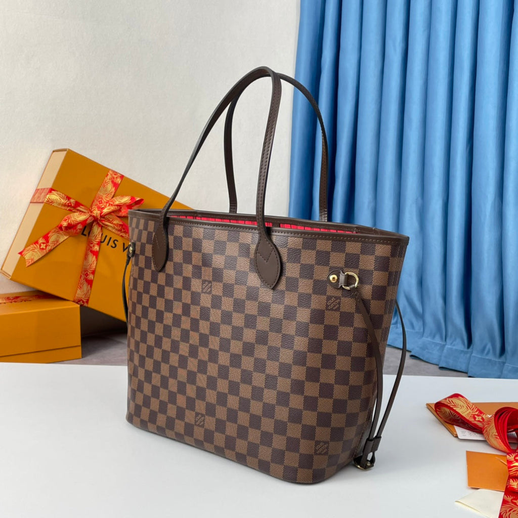 LOUIS VUITTON NEVERFULL MM 32 BROWN RED DAMIER AZUR